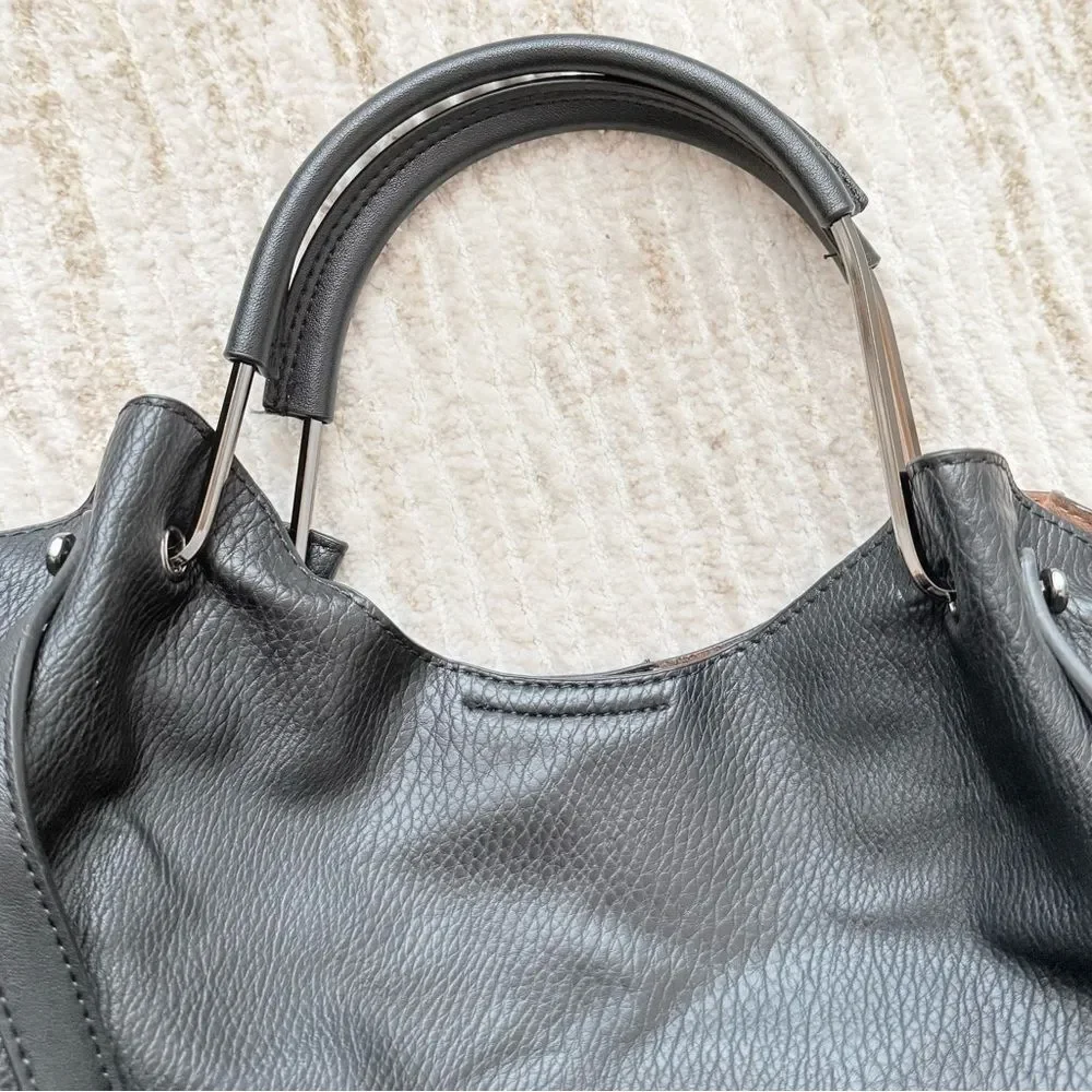 Sondra Roberts SQUARED Black Leather Double Handle Slouchy Shoulder Bag Purse
